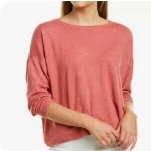 Eileen Fisher Sweater lightweight linen/wool Coral/Red Jersey Long Sleeve Top XL
